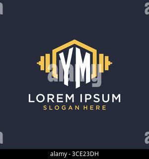Initial YM logo design for fitness center with creative dumbbell geometric style vector graphic Stock Vector