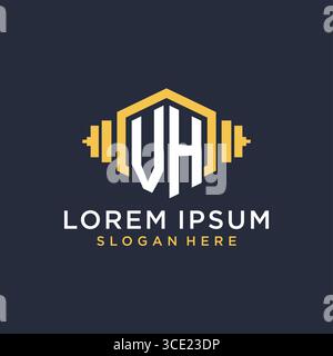 Initial VH logo design for fitness center with creative dumbbell geometric style vector graphic Stock Vector
