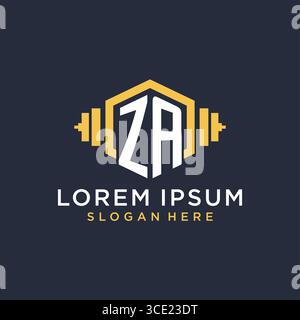 Initial ZA logo design for fitness center with creative dumbbell geometric style vector graphic Stock Vector