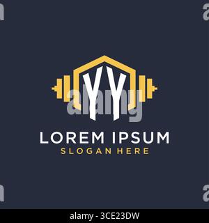 Initial YY logo design for fitness center with creative dumbbell geometric style vector graphic Stock Vector