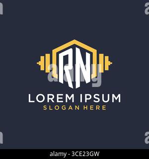 Initial RN logo design for fitness center with creative dumbbell geometric style vector graphic Stock Vector