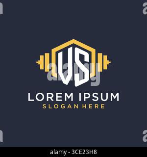 Initial VS logo design for fitness center with creative dumbbell geometric style vector graphic Stock Vector