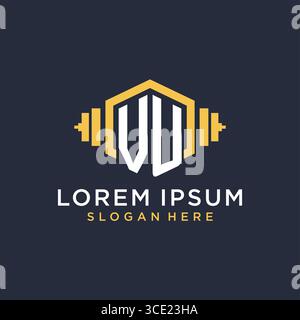 Initial VU logo design for fitness center with creative dumbbell geometric style vector graphic Stock Vector