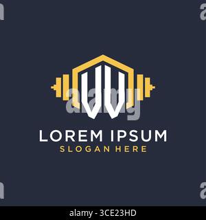 Initial VV logo design for fitness center with creative dumbbell geometric style vector graphic Stock Vector