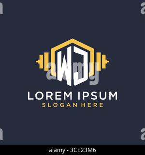 Initial WJ logo design for fitness center with creative dumbbell geometric style vector graphic Stock Vector