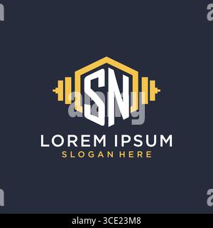 Initial SN logo design for fitness center with creative dumbbell geometric style vector graphic Stock Vector