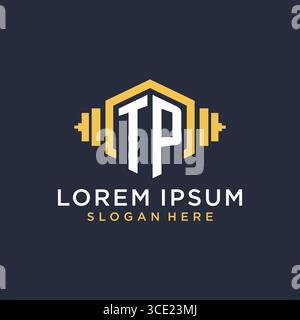 Initial TP logo design for fitness center with creative dumbbell geometric style vector graphic Stock Vector
