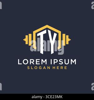 Initial TY logo design for fitness center with creative dumbbell geometric style vector graphic Stock Vector