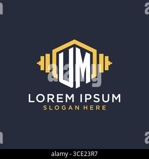 Initial UM logo design for fitness center with creative dumbbell geometric style vector graphic Stock Vector