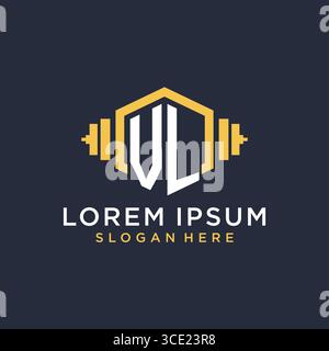 Initial VL logo design for fitness center with creative dumbbell geometric style vector graphic Stock Vector