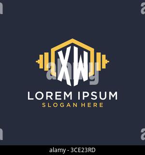 Initial XW logo design for fitness center with creative dumbbell geometric style vector graphic Stock Vector