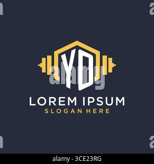 Initial YO logo design for fitness center with creative dumbbell geometric style vector graphic Stock Vector