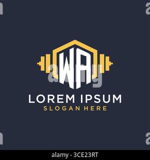 Initial WA logo design for fitness center with creative dumbbell geometric style vector graphic Stock Vector