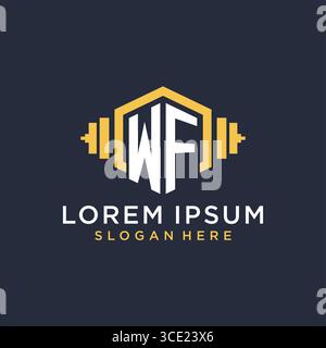 Initial WF logo design for fitness center with creative dumbbell geometric style vector graphic Stock Vector