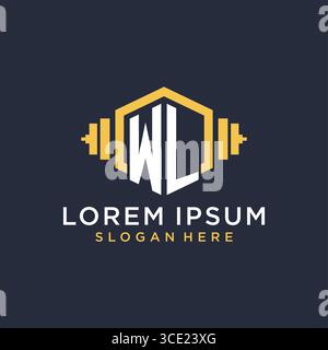 Initial WL logo design for fitness center with creative dumbbell geometric style vector graphic Stock Vector