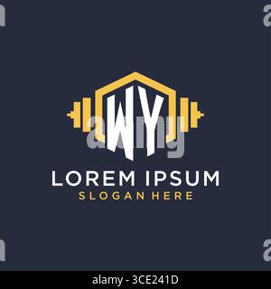 Initial WY logo design for fitness center with creative dumbbell geometric style vector graphic Stock Vector