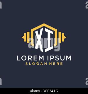 Initial XI logo design for fitness center with creative dumbbell geometric style vector graphic Stock Vector