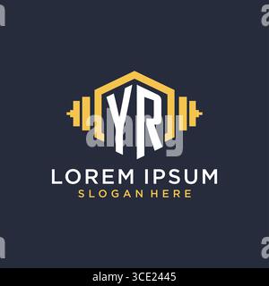 Initial YR logo design for fitness center with creative dumbbell geometric style vector graphic Stock Vector