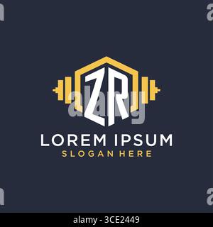 Initial ZR logo design for fitness center with creative dumbbell geometric style vector graphic Stock Vector