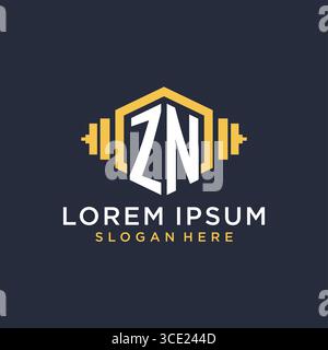 Initial ZN logo design for fitness center with creative dumbbell geometric style vector graphic Stock Vector