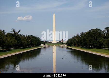 Washington Monument reflected in the Lincoln Memorial Reflecting Pool ...