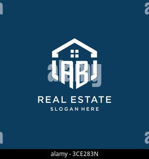 Letter AB logo for real estate with hexagon style vector graphic Stock Vector