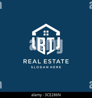 Letter BI logo for real estate with hexagon style vector graphic Stock Vector