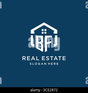 Letter BF logo for real estate with hexagon style vector graphic Stock Vector