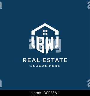Letter BW logo for real estate with hexagon style vector graphic Stock Vector