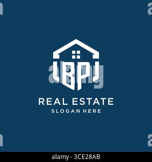 Letter BP logo for real estate with hexagon style vector graphic Stock Vector