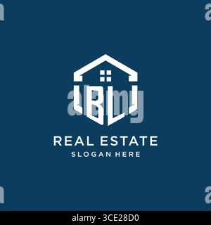 Letter BL logo for real estate with hexagon style vector graphic Stock Vector