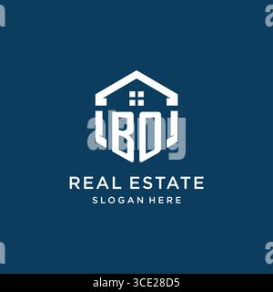 Letter BO logo for real estate with hexagon style vector graphic Stock Vector