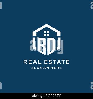 Letter BD logo for real estate with hexagon style vector graphic Stock Vector