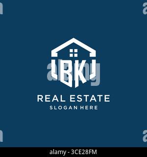 Letter BK logo for real estate with hexagon style vector graphic Stock Vector