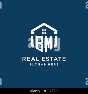 Letter BM logo for real estate with hexagon style vector graphic Stock Vector