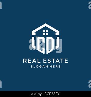 Letter CD logo for real estate with hexagon style vector graphic Stock Vector