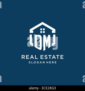 Letter DM logo for real estate with hexagon style vector graphic Stock Vector