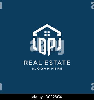 Letter DP logo for real estate with hexagon style vector graphic Stock Vector