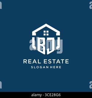 Letter BJ logo for real estate with hexagon style vector graphic Stock Vector