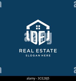 Letter DE logo for real estate with hexagon style vector graphic Stock Vector