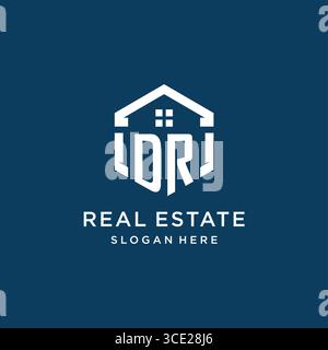 Letter DR logo for real estate with hexagon style vector graphic Stock Vector