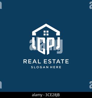 Letter CP logo for real estate with hexagon style vector graphic Stock Vector