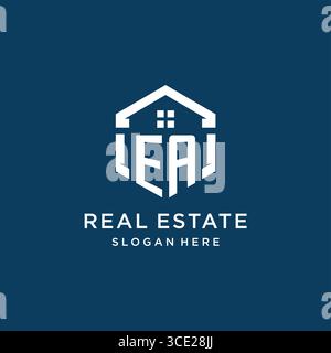 Letter EA logo for real estate with hexagon style vector graphic Stock Vector