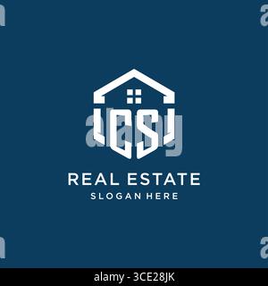 Letter CS logo for real estate with hexagon style vector graphic Stock Vector