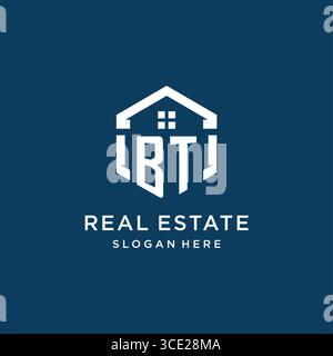 Letter BT logo for real estate with hexagon style vector graphic Stock Vector