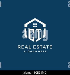 Letter CI logo for real estate with hexagon style vector graphic Stock Vector