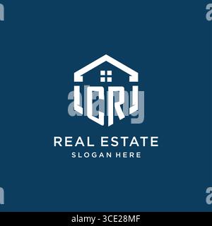 Letter CR logo for real estate with hexagon style vector graphic Stock Vector