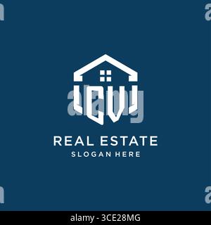 Letter CV logo for real estate with hexagon style vector graphic Stock Vector