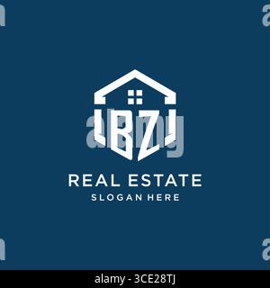 Letter BZ logo for real estate with hexagon style vector graphic Stock Vector