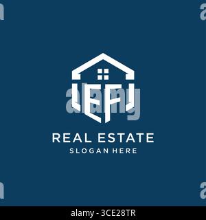 Letter EF logo for real estate with hexagon style vector graphic Stock Vector